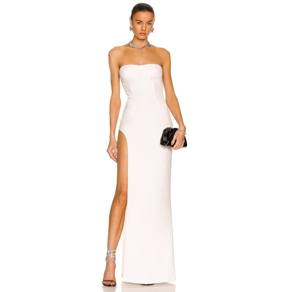 MONOT Tube Slit Dress in White Strapless
